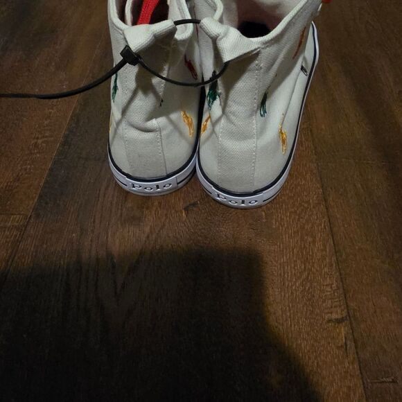 NWT-Polo Ralph Lauren White High-Top Sneakers with Multicolor Embroidery - Picture 6 of 16